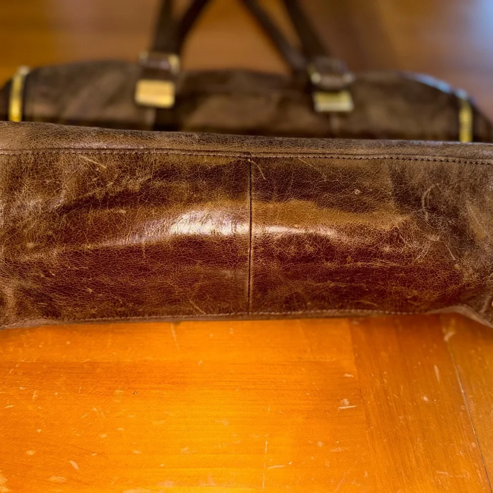 hobo handbag Brown Leather Distressed Multi Pockets Slouchy Everyday Purse hippy